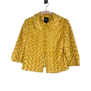 Retro Faux Fur Floral Jacket 4 Yellow Preppy Classic Chic Fuzzy Feminine Artsy
